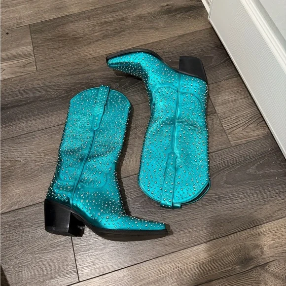 Jeffrey Campbell Teal Studded Ankle Boots - Picture 3 of 7